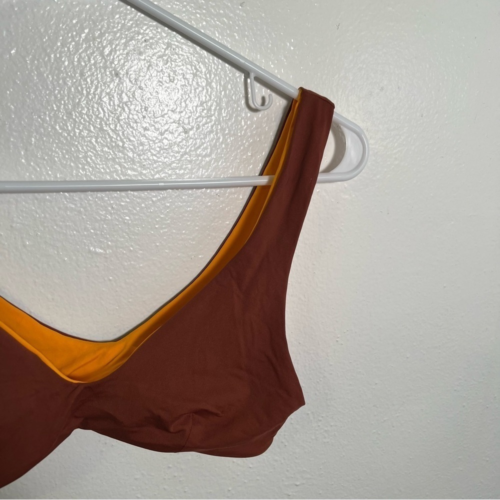 L*Space Women's One Wave Reversible Bikini Top Tan Brown Orange V-Neck Strappy - Picture 4 of 9